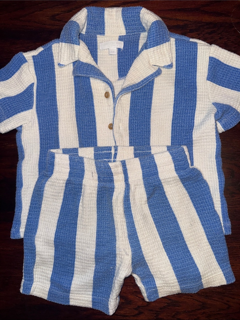 Kids Blue and White Striped Pajama Set - Short Sleeve Top & Shorts